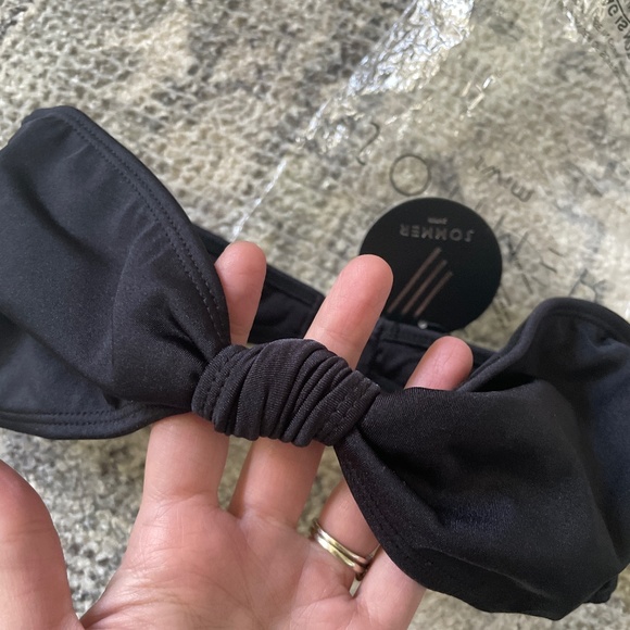 Sommer Swim Medium black bikini set strapless bandeau knot side tie string - Picture 10 of 12